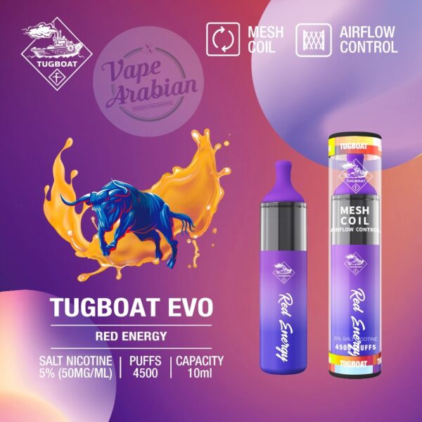 Tugboat evo disposable vape device - Red Energy